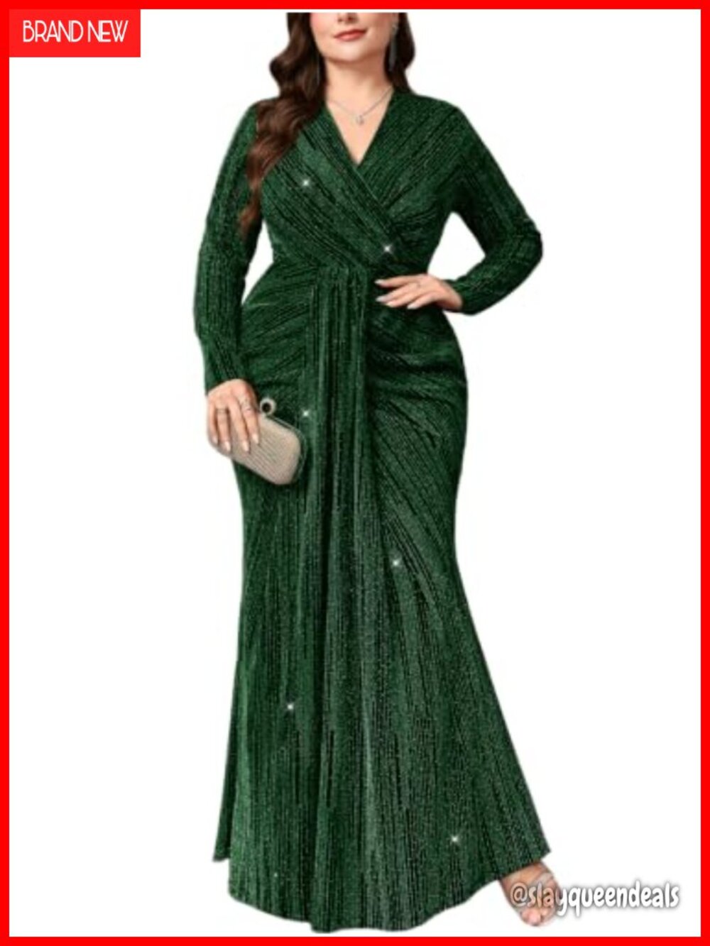 Plus Size Sparkly Evening Gown Mermaid Maxi Dress Long Sleeve Formal